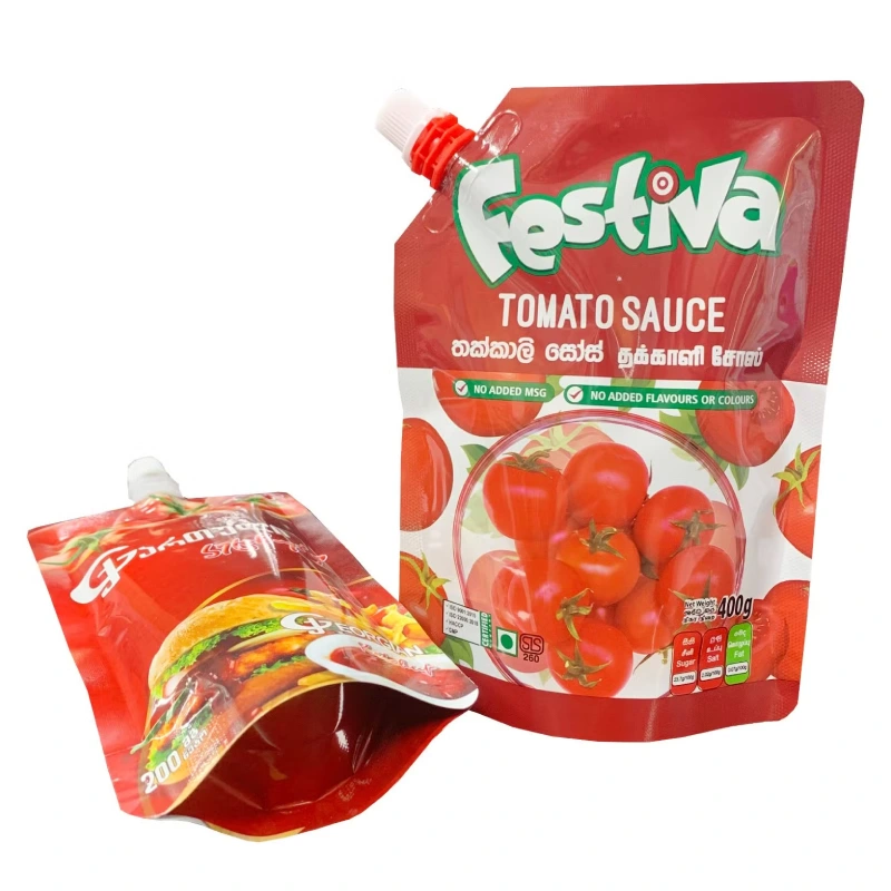 Red Food Packaging 3 liquid spout pouches of red food packages