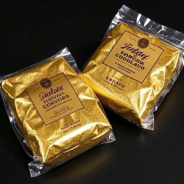 Plastic Pouch Food Packaging 4 Shiny Gold in Plastic Pouch Food Packaging