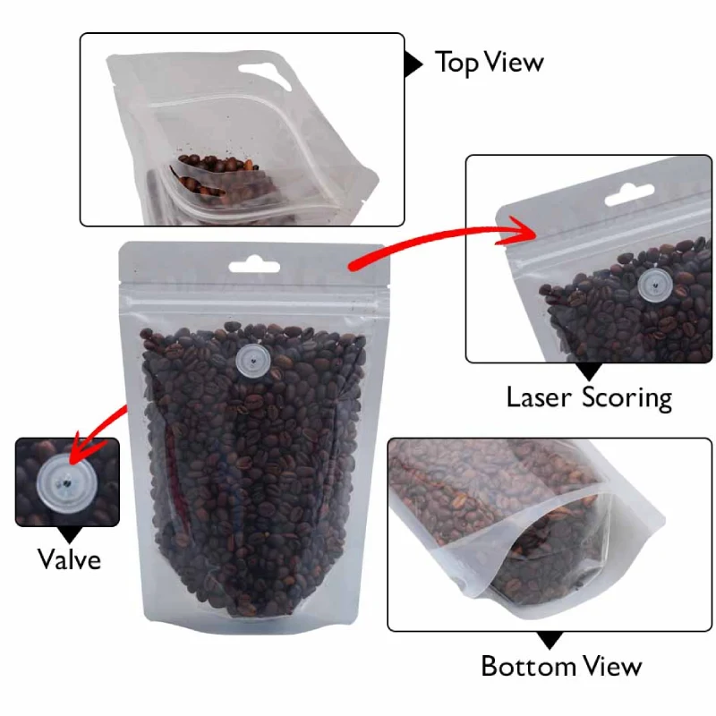Coffee Pouch With Valve 3 clear coffee pouch with valve