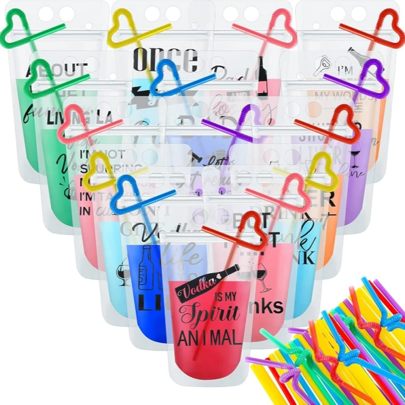 Reusable Drink Pouches 2 reusable drink pouches with straw