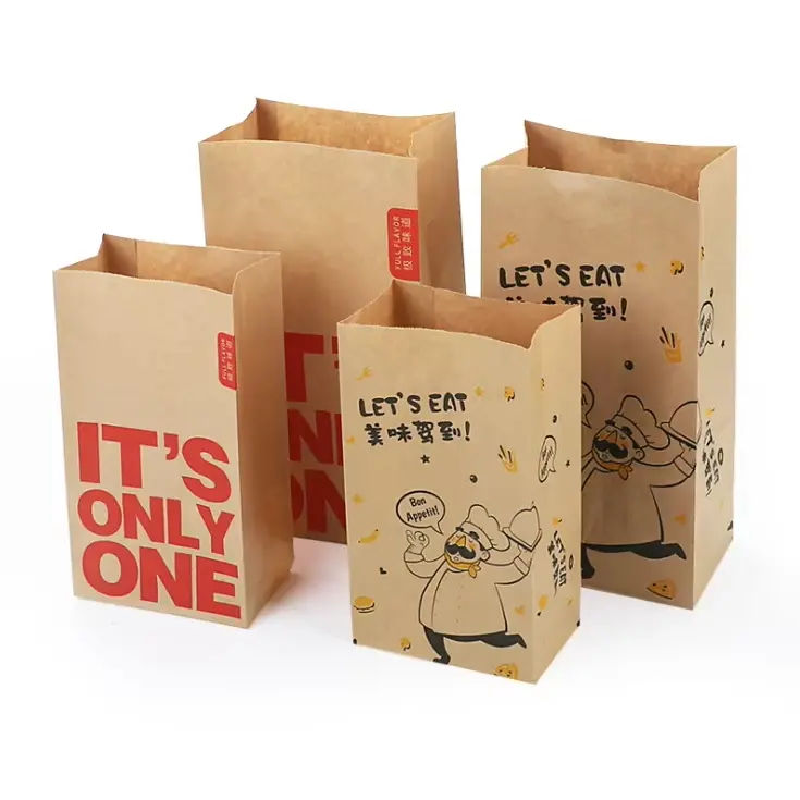 Kraft Paper Food Pouches 8 Custom printed kraft paper bag food takeaway packing paper bread