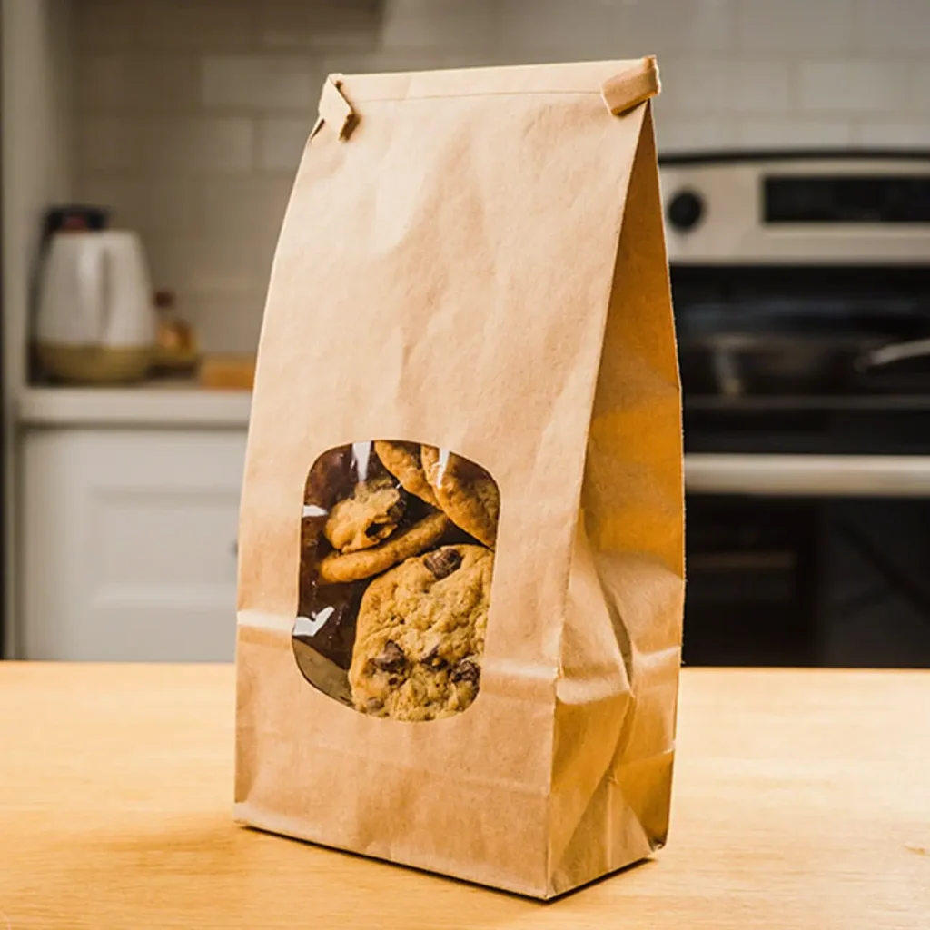 Kraft Paper Food Pouches 5 Kraft brown Coffee Bags PLA Windows