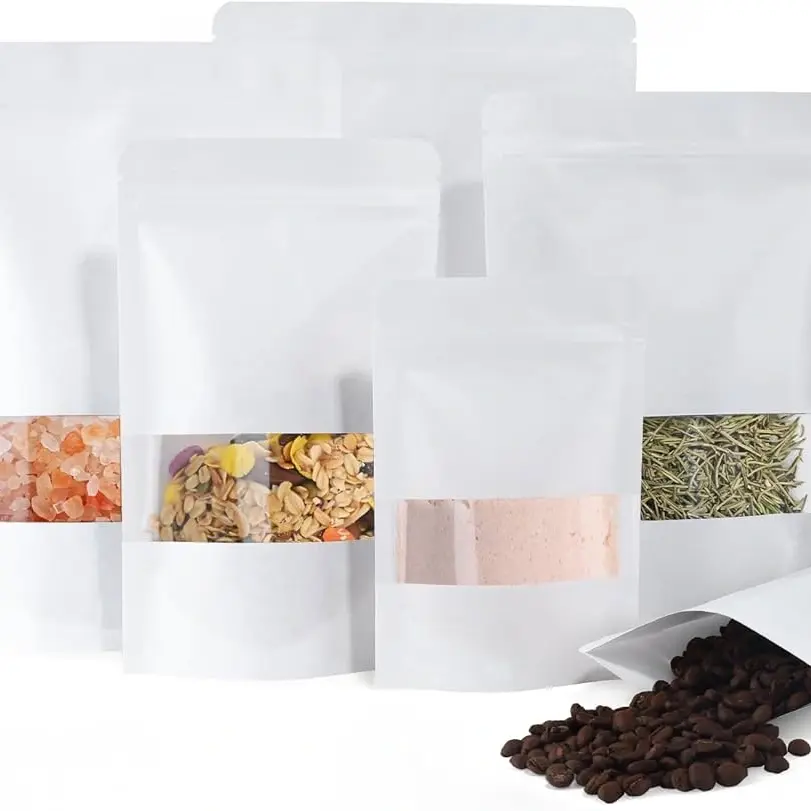 Kraft Paper Food Pouches 6 White Kraft Paper Bags with Window