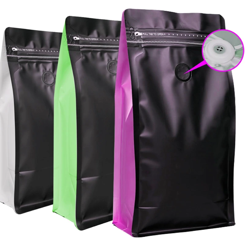 Coffee Bags With Valve and Zipper 1 flat bottom coffee bags with valve and zipper
