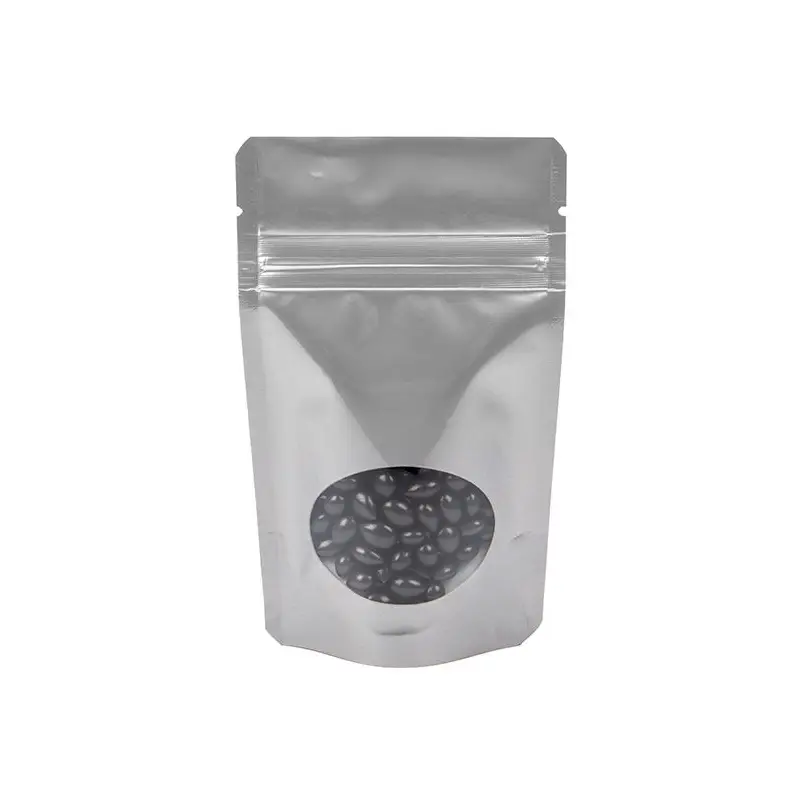 Silver Pouch Bag 8 matte silver pouch with round window