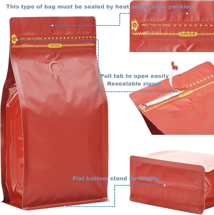 red coffee bag detailed display