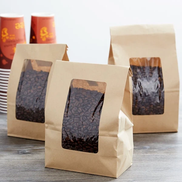 Coffee Bags With Window 4 brown kraft tin tie coffee bag with window