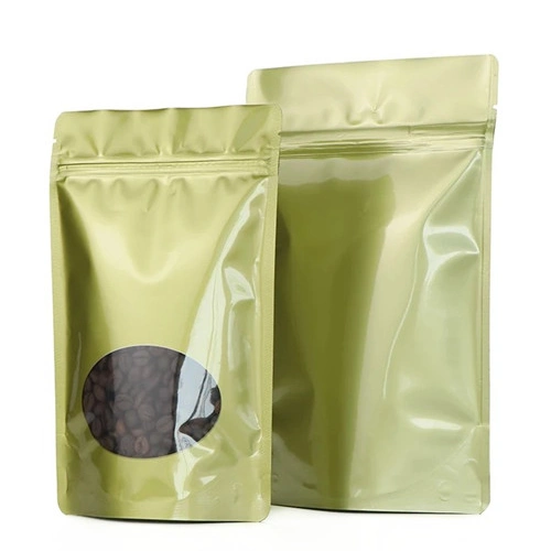 Coffee Bags With Window 6 green stand up coffee bags with window