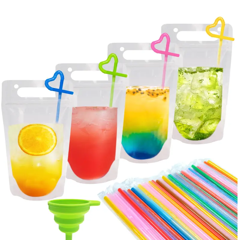 Drink Pouches With Straw 4 reusable drink pouches with straw